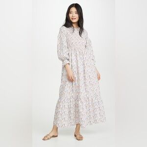 Meadows Blush Dress 6 Floral Maxi Boho Peasant Long Sleeve Prairie Cotton White